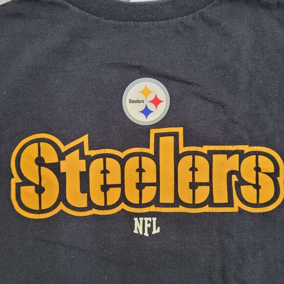 Pittsburgh-Steelers Shirt Large 23x26 Spellout Black Yellow - Picture 3 of 12